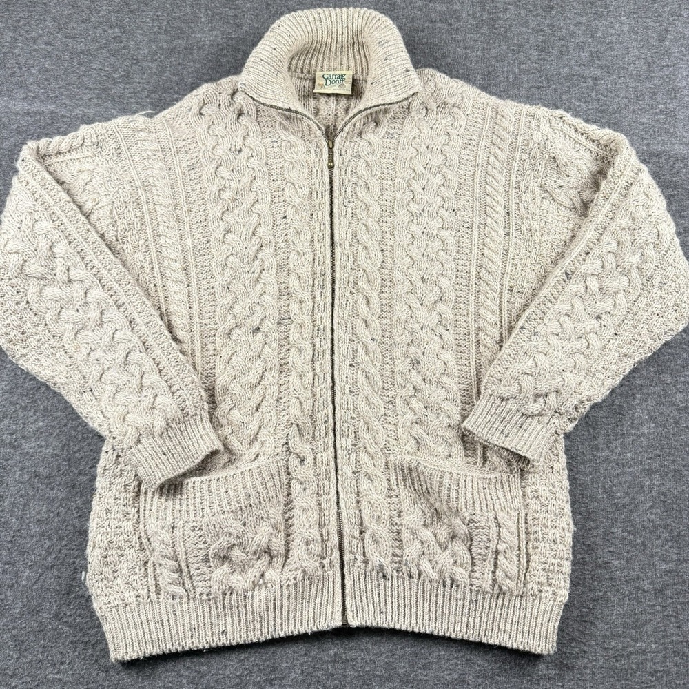 Carraig Donn Sweater Womens Medium Beige Cable Knit Wool Sweater Ireland Zip